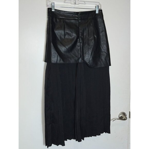 NWT Commense Asymmetric Patchwork Faux Leather Chiffon Pleated Maxi Skirt small. - Picture 5 of 10